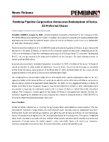 Pembina Pipeline Corporation Announces Redemption of Series 23 Preferred Shares (CNW Group/Pembina Pipeline Corporation)