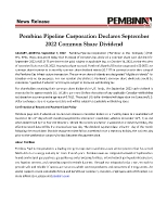 Pembina Pipeline Corporation Declares September 2022 Common Share Dividend (CNW Group/Pembina Pipeline Corporation)