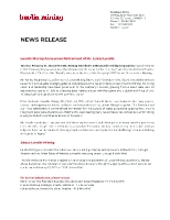 Lundin Mining Announces Retirement of Mr. Lukas Lundin (CNW Group/Lundin Mining Corporation)