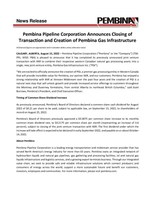 Pembina Pipeline Corporation Announces Closing of Transaction and Creation of Pembina Gas Infrastructure (CNW Group/Pembina Pipeline Corporation)