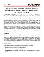 Pembina Pipeline Corporation Announces Receipt of Final Regulatory Approval in Respect of Joint Venture Transaction with KKR (CNW Group/Pembina Pipeline Corporation)