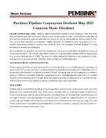 Pembina Pipeline Corporation Declares May 2022 Common Share Dividend (CNW Group/Pembina Pipeline Corporation)