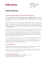 Lundin Mining Announces Senior Technical Leadership Additions (CNW Group/Lundin Mining Corporation)