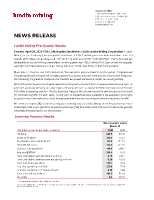 Lundin Mining First Quarter Results (CNW Group/Lundin Mining Corporation)