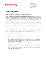 Lundin Mining Announces Annual Meeting of Shareholders (CNW Group/Lundin Mining Corporation)