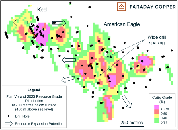 Figure 5: Plan View of 2023 Resource Grade Distribution 1