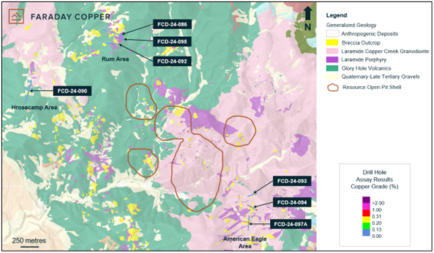Figure 1: Plan View Showing Surface Geology and Location of Drill Holes