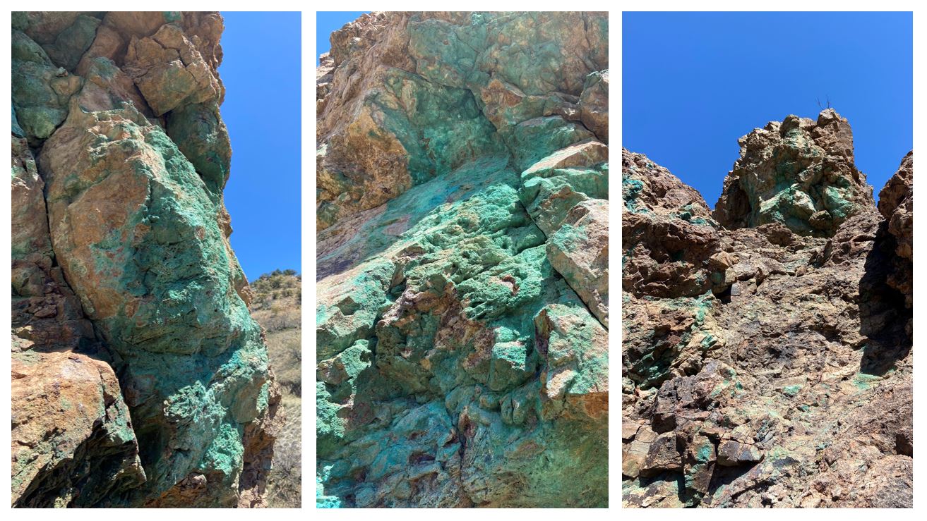 Figure 2: Outcrop of the American Eagle Breccia with Secondary Copper Minerals