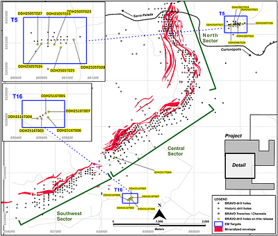 Figure 11: Drilling at T5, T16 and T17, as reported in this News Release (CNW Group/Bravo Mining Corp.)