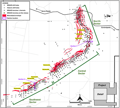 Figure 4: Location of Bravo Trenches and Sections Reported in this News Release (CNW Group/Bravo Mining Corp.)