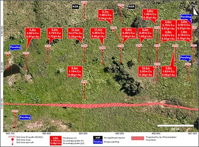 Figure 3: T5 Current drill status and results (DDH2405T11 off the map, see Figure 6). (CNW Group/Bravo Mining Corp.)