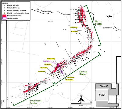 Figure 3: Location of Bravo Trenches and Section 1 Reported in this News Release (CNW Group/Bravo Mining Corp.)