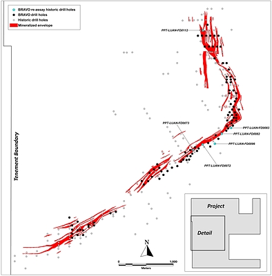 Location of Historic Drill Hole Results Discussed in this Report (CNW Group/Bravo Mining Corp.)