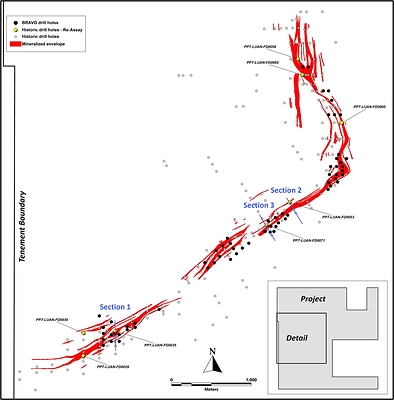 Location of Historic Drill Hole Results Discussed in this Report (CNW Group/Bravo Mining Corp.)