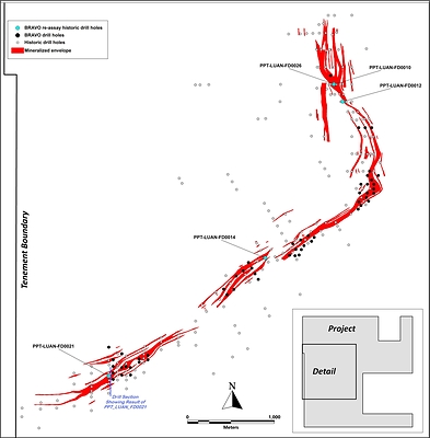 Location of Historic Drill Hole Results Discussed in this Report (CNW Group/Bravo Mining Corp.)