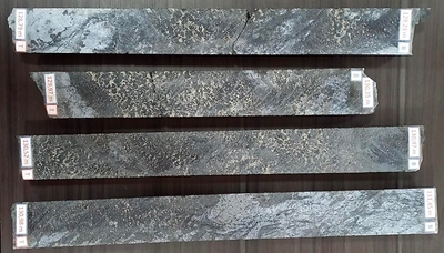 Drill Core from DDH22LU039 – Selected samples from between 128.80m and 131.50m (CNW Group/Bravo Mining Corp.)