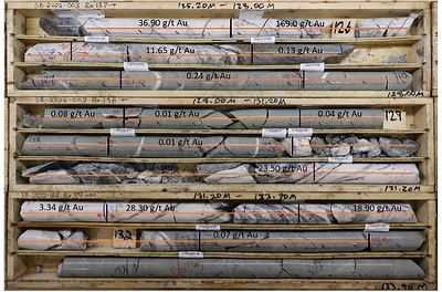 Figure 1: Core photo shows classical crack and seal textures within white orogenic quartz veining. (CNW Group/Talisker Resources Ltd)