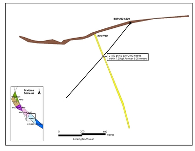 Figure 4: SBP-2021-020 cross section with vein intersections and grade. (CNW Group/Talisker Resources Ltd)
