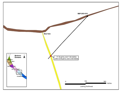 Figure 2: SBP-2021-013 cross section with vein intersections and grade. (CNW Group/Talisker Resources Ltd)