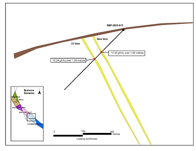 Figure 3: SBP-2021-015 cross section with vein intersections and grade. (CNW Group/Talisker Resources Ltd)