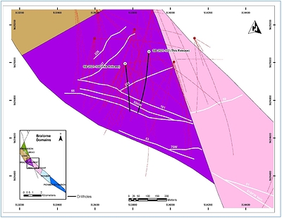 Figure 1: SBP-2021-100 and 102 hole locations within the Bralorne West Block. (CNW Group/Talisker Resources Ltd)