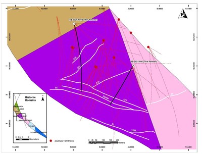 Figure 3: SB-2021-095 and 101B drill hole locations with the Bralorne West block. (CNW Group/Talisker Resources Ltd)