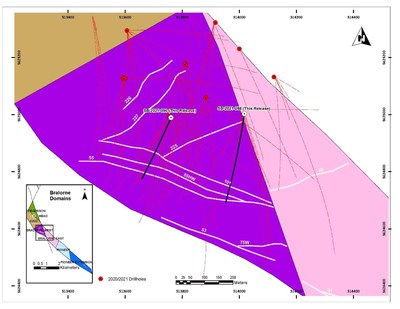 Figure 3: SB-2021-096 and 098 cross section with vein intersections and grade. (CNW Group/Talisker Resources Ltd)