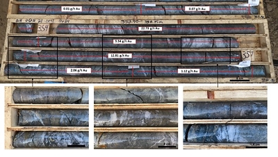 Figure 1: High-grade semi-massive quartz sulphide breccia averaging 8.88 g/t Au, 0.42% Cu and 14.99 g/t Ag over 5.1m Au. (CNW Group/Talisker Resources Ltd)