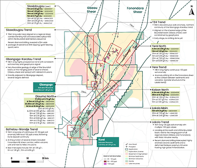 Figure 2: Koné property exploration map (CNW Group/Montage Gold Corp.)