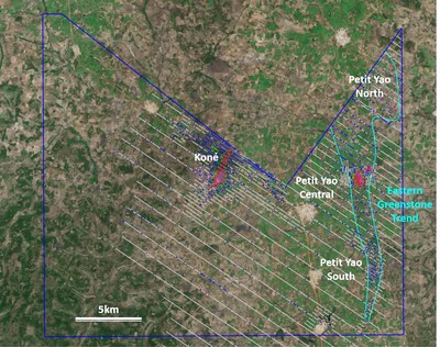 Figure 2: Koné Exploration License with Petit Yao Target Areas Highlighted (CNW Group/Montage Gold Corp)