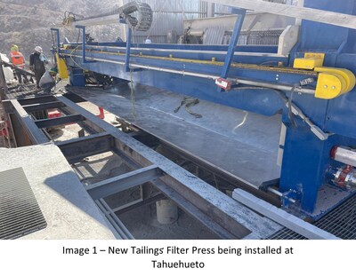 Image 1  - New Tailings Filter Press being installed at Tahuehueto (CNW Group/Luca Mining Corp.)