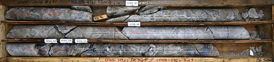 Figure 2: Massive spodumene in drill hole CV25-1016 from the Vega Zone at the CV13 Pegmatite. Core grades 0.7 m at 7.71% Li2O (from 135.0 m to 135.7 m) within a wider mineralized interval of 49.7 m at 2.08% Li2O (119.4 m to 169.1 m). At 7.71% Li2O, this is the highest grade of lithium returned from an individual core sample collected to date at the Property. (CNW Group/PMET Resources Inc.)