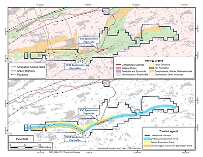 Figure 35: Property geology and mineral exploration trends. (CNW Group/Patriot Battery Metals Inc.)