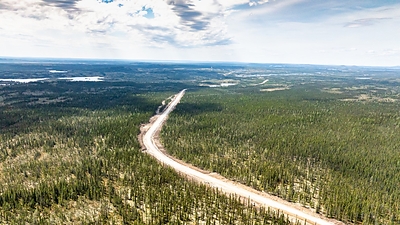 Figure 2: A portion of the all-season road (~20 km in length) built by the Company, extending from the all-season Trans-Taiga Road to the CV5 Spodumene Pegmatite. (CNW Group/Patriot Battery Metals Inc.)