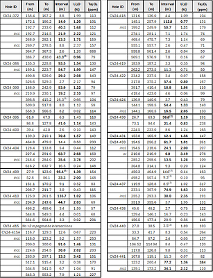 Table 1: Core assay summary for drill holes reported herein at the CV5 Spodumene Pegmatite. (CNW Group/Patriot Battery Metals Inc.)