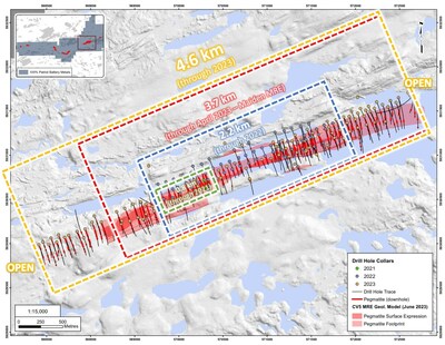 Figure 1: Growth of the CV5 Spodumene Pegmatite through 2023. (CNW Group/Patriot Battery Metals Inc)
