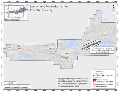 Figure 1: Spodumene pegmatite occurrences at the Property. (CNW Group/Patriot Battery Metals Inc)