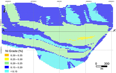 Figure 2. Plan View of the Categorized Mann Central Resources along with %Ni Grade. (CNW Group/Canada Nickel Company Inc.)