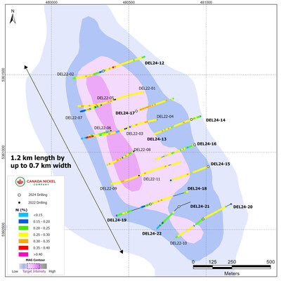 Figure 1 – Deloro – CNC Drillholes Over Total Magnetic Intensity (CNW Group/Canada Nickel Company Inc.)