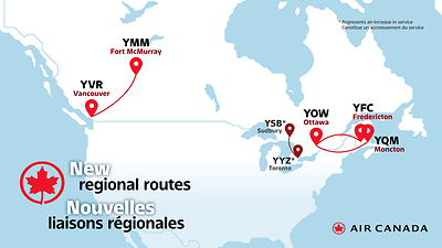 Air Canada today announced changes to its regional network that include new flights connecting Ottawa to both Fredericton and Moncton beginning Dec. 15, 2025, and non-stop flights from Vancouver to Fort McMurray starting Dec. 2, 2025. (CNW Group/Air Canada)