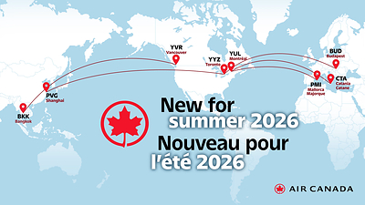 Air Canada today announced its international network for Summer 2026 with new destinations taking flight in Europe and Asia. (CNW Group/Air Canada)