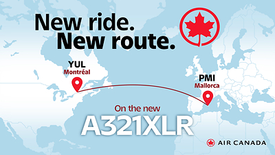 Air Canada announced today Montréal to Palma de Mallorca as its first brand new route to be operated by its Airbus A321 extra-long range (XLR) aircraft. (CNW Group/Air Canada)