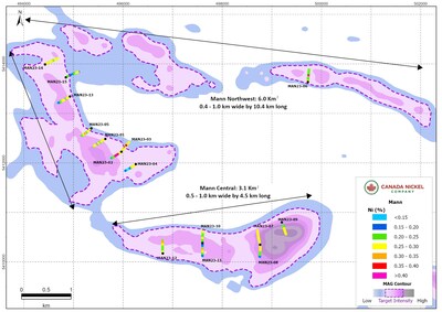 Figure 1 –Mann Northwest and Central – CNC Drillholes Over Total Magnetic Intensity.png (CNW Group/Canada Nickel Company Inc.)