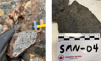 Figure 6 – Sothman High Grade Outcrop Sample (CNW Group/Canada Nickel Company Inc.)