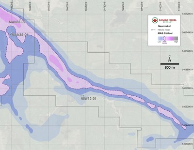 Figure 2 – Newmarket Property – Historical Drillholes Over Total Magnetic Intensity. (CNW Group/Canada Nickel Company Inc.)