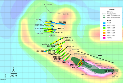 Figure 2 Plan View of Main Zone - Drill Results Overlain on Total Field Magnetic Intensity, Crawford Nickel.png (CNW Group/Canada Nickel Company Inc.)