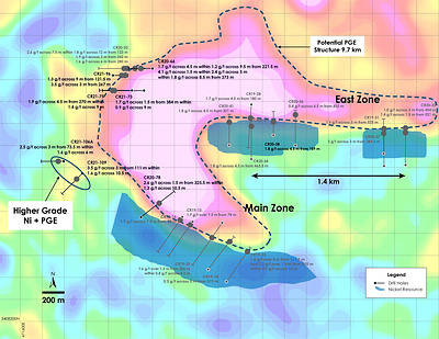 Figure 2 – PGM Intervals – Main and East Zones (CNW Group/Canada Nickel Company Inc.)