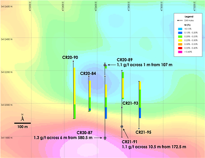 Figure 3 – North Zone – Nickel and PGM intervals (CNW Group/Canada Nickel Company Inc.)