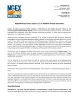 NGEx Minerals Closes Upsized C$176.9 Million Private Placement (CNW Group/NGEx Minerals Ltd.)