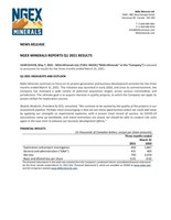 NGEx Minerals Reports Q1 2021 Results (CNW Group/NGEx Minerals Ltd.)